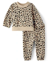 Baby Girls Leopard Premium Fleece 2-Piece Outfit Set