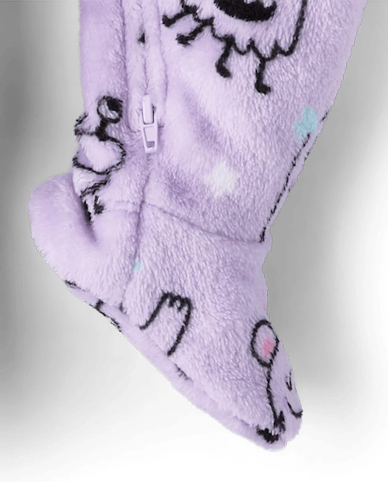 Pyjama une pièce monstre à pieds pour bébés et petites filles - Polaire douce