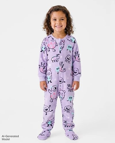 Baby And Toddler Girls Monster Footed One Piece Pajamas - Cozy Fleece