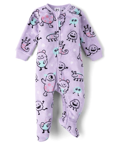 Pyjama une pièce monstre à pieds pour bébés et petites filles - Polaire douce