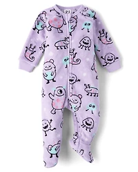 Pyjama une pièce monstre à pieds pour bébés et petites filles - Polaire douce