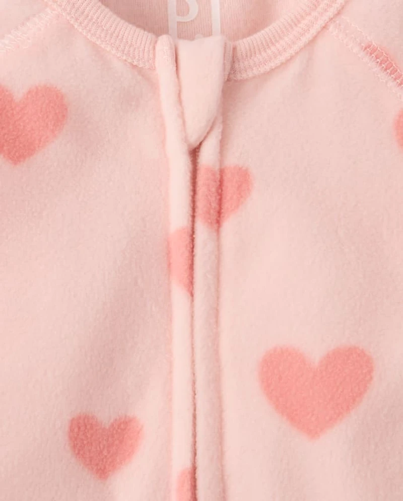 Baby And Toddler Girls Heart Dream Fleece Footed One Piece Pajamas