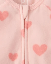 Baby And Toddler Girls Heart Dream Fleece Footed One Piece Pajamas