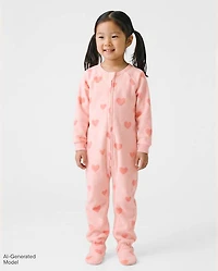 Baby And Toddler Girls Heart Dream Fleece Footed One Piece Pajamas