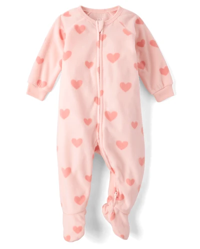 Baby And Toddler Girls Heart Dream Fleece Footed One Piece Pajamas