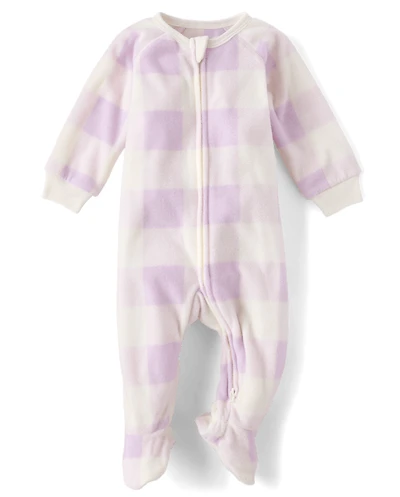 Baby And Toddler Girls Buffalo Plaid Dream Fleece Footed One Piece Pajamas