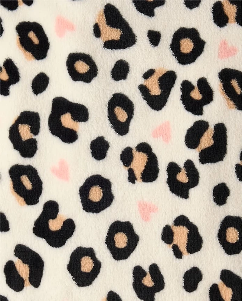 Baby And Toddler Girls Leopard Heart Footed One Piece Pajamas - Cozy Fleece