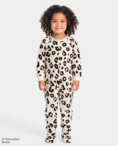 Baby And Toddler Girls Leopard Heart Footed One Piece Pajamas - Cozy Fleece