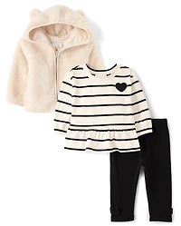 Baby Girls Striped Heart 3-Piece Outfit Set
