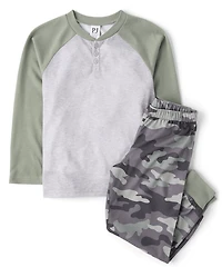 Boys Camo Henley Pajamas