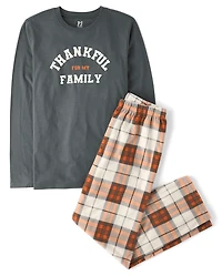 Adult Matching Family Thankful Cotton And Dream Fleece Pajamas