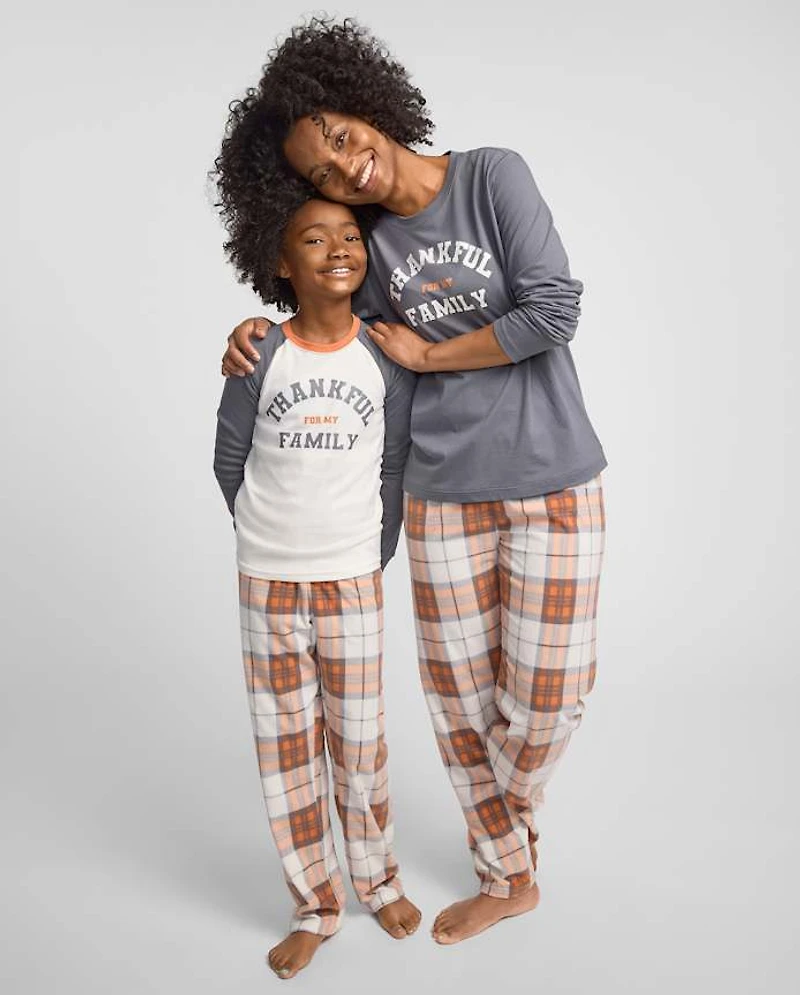 Baby And Toddler Matching Family Thankful Cotton Fleece Pajamas