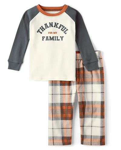 Baby And Toddler Matching Family Thankful Cotton Fleece Pajamas