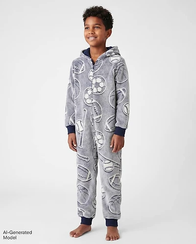 Boys Glow Sports One Piece Pajamas - Cozy Fleece