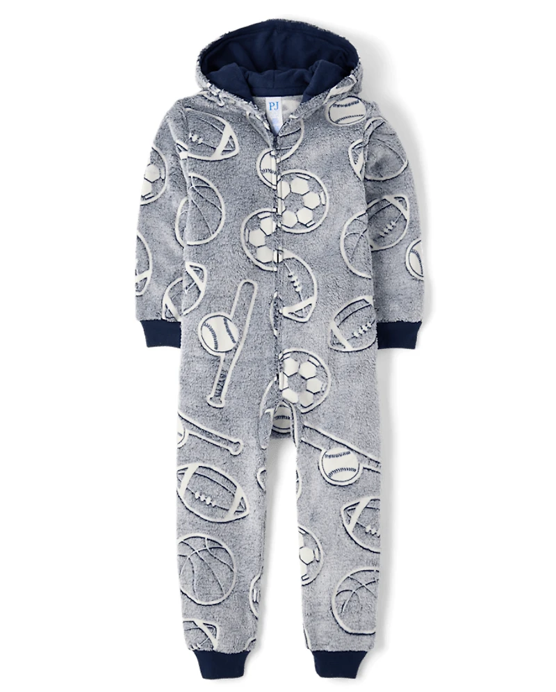Boys Glow Sports One Piece Pajamas - Cozy Fleece