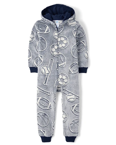 Boys Glow Sports One Piece Pajamas - Cozy Fleece