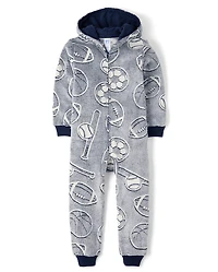 Boys Glow Sports One Piece Pajamas - Cozy Fleece