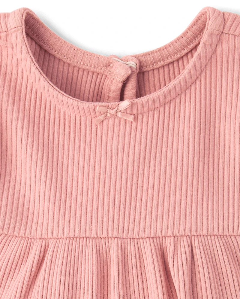 Baby Girls Ribbed Flutter Romper