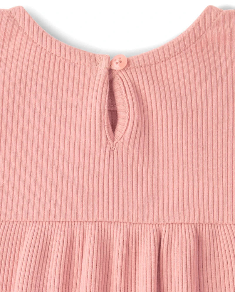 Baby Girls Ribbed Flutter Romper