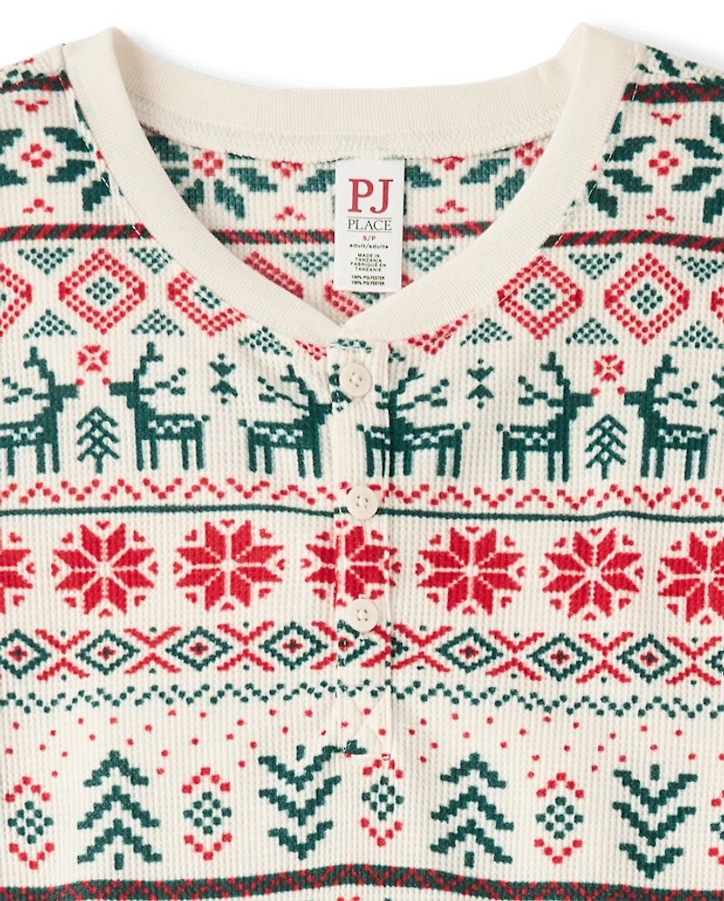 Mens Matching Family Christmas Fairisle Thermal Henley Pajamas