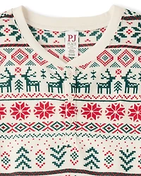 Mens Matching Family Christmas Fairisle Thermal Henley Pajamas