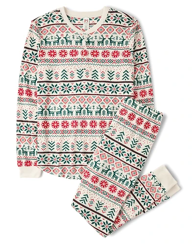 Mens Matching Family Christmas Fairisle Thermal Henley Pajamas