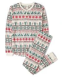 Mens Matching Family Christmas Fairisle Thermal Henley Pajamas