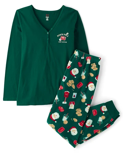 Womens Matching Family Santa Letter Cotton And Dream Fleece Henley Pajamas