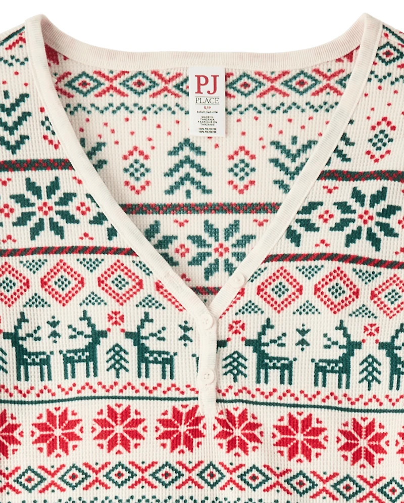 Womens Matching Family Christmas Fairisle Thermal Henley Pajamas