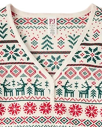 Womens Matching Family Christmas Fairisle Thermal Henley Pajamas