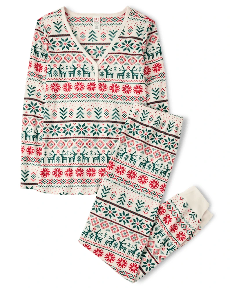 Womens Matching Family Christmas Fairisle Thermal Henley Pajamas