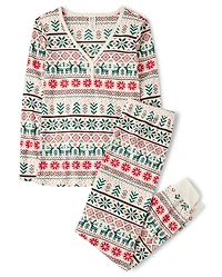 Womens Matching Family Christmas Fairisle Thermal Henley Pajamas