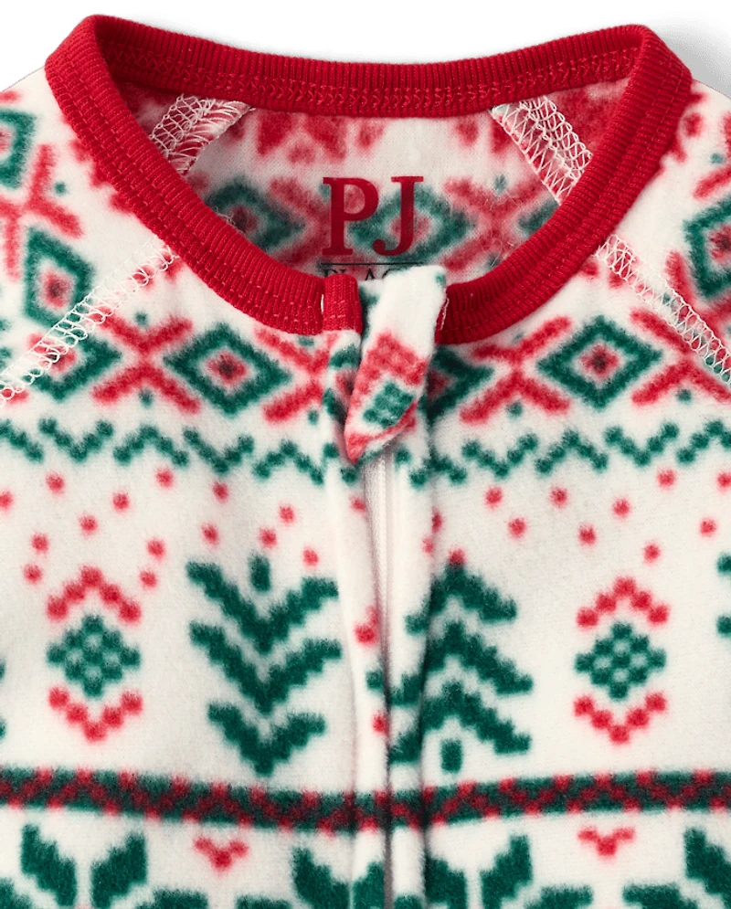 Baby And Toddler Matching Family Christmas Fairisle Dream Fleece Footed One Piece Pajamas
