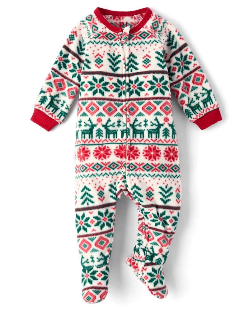 Baby And Toddler Matching Family Christmas Fairisle Dream Fleece Footed One Piece Pajamas