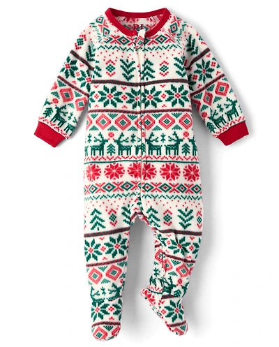 Baby And Toddler Matching Family Christmas Fairisle Dream Fleece Footed One Piece Pajamas