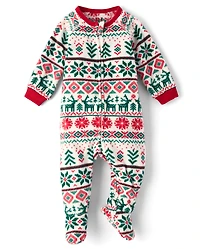 Baby And Toddler Matching Family Christmas Fairisle Dream Fleece Footed One Piece Pajamas
