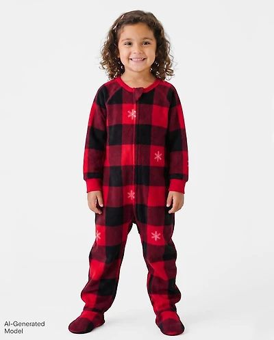 Baby And Toddler Matching Family Buffalo Plaid Dream Fleece Footed One Piece Pajamas