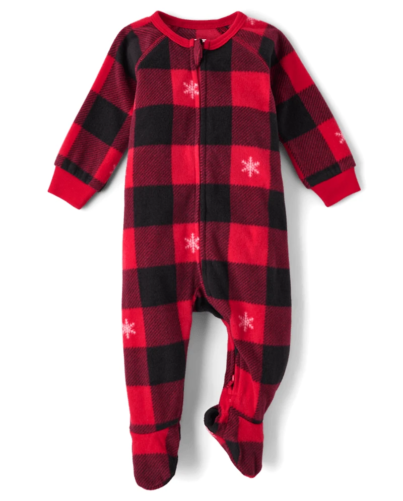 Baby And Toddler Matching Family Buffalo Plaid Dream Fleece Footed One Piece Pajamas