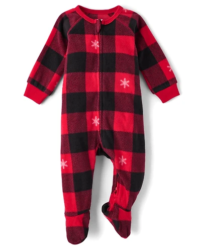 Baby And Toddler Matching Family Buffalo Plaid Dream Fleece Footed One Piece Pajamas