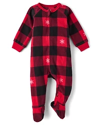 Baby And Toddler Matching Family Buffalo Plaid Dream Fleece Footed One Piece Pajamas