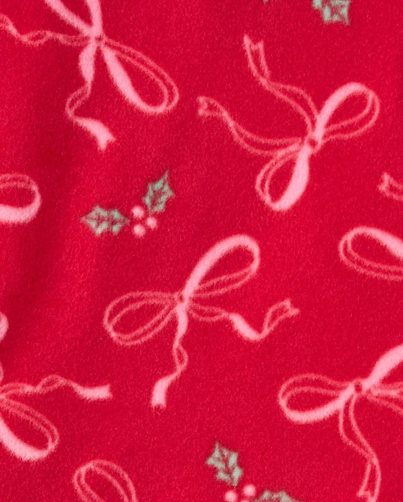 Baby And Toddler Girls Mommy Me Christmas Bows Dream Fleece Footed One Piece Pajamas