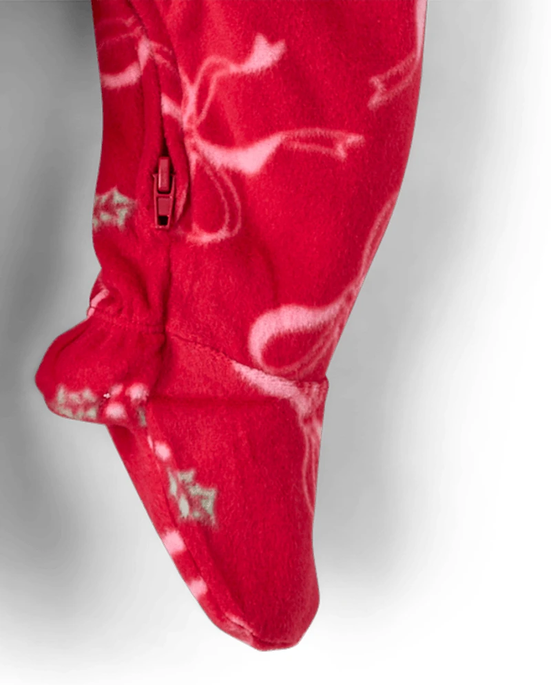 Baby Girls Mommy And Me Christmas Bows Dream Fleece Footed One Piece Pajamas