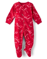 Baby And Toddler Girls Mommy Me Christmas Bows Dream Fleece Footed One Piece Pajamas