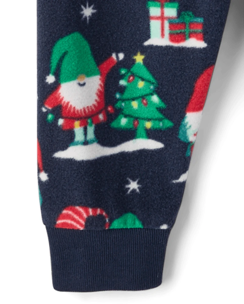 Pyjamas de Noël assortis pour bébés et jeunes enfants, en coton polaire, avec des gnomes.
