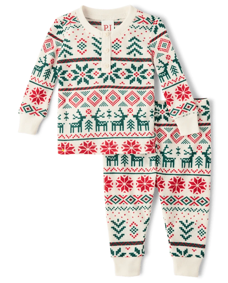 Baby And Toddler Matching Family Christmas Fairisle Thermal Henley Pajamas