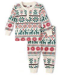 Baby And Toddler Matching Family Christmas Fairisle Thermal Henley Pajamas