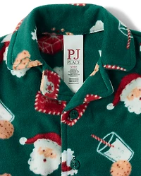 Baby And Toddler Matching Family Santa Letter Dream Fleece Button Front Pajamas
