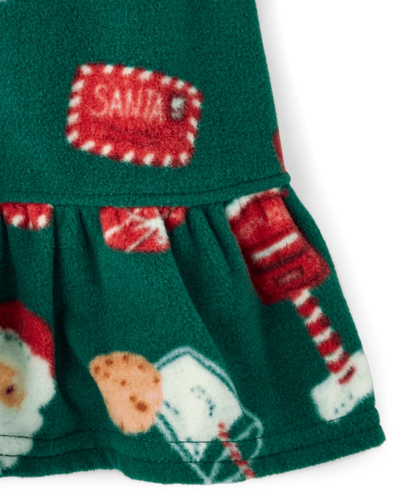 Baby And Toddler Girls Matching Family Santa Letter Dream Fleece Ruffle Nightgown