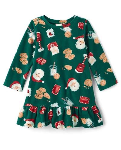 Baby And Toddler Girls Matching Family Santa Letter Dream Fleece Ruffle Nightgown