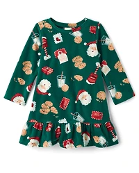 Baby And Toddler Girls Matching Family Santa Letter Dream Fleece Ruffle Nightgown